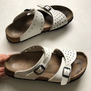 White dotted Birkenstock Birkis size 8